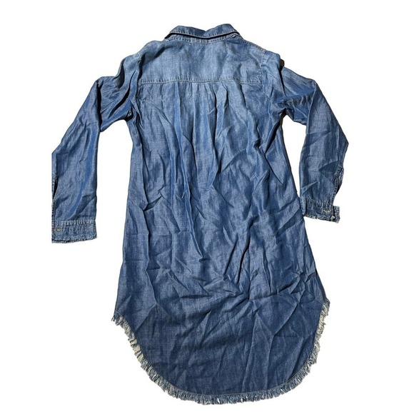 Anthropologie Cloth & Stone Women’s Classic Denim Shirt Dress Fringe Hem XS soft - Picture 7 of 8